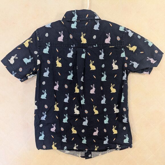 The Children's Place Boys 5T Easter Bunny Navy Blue Button Up Shirt Spring - Picture 3 of 8